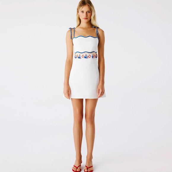 My Beachy Side Muse WHITE NAUTICAL CROCHET SAIL BOAT MINI DRESS LARGE NWT L - Picture 7 of 11